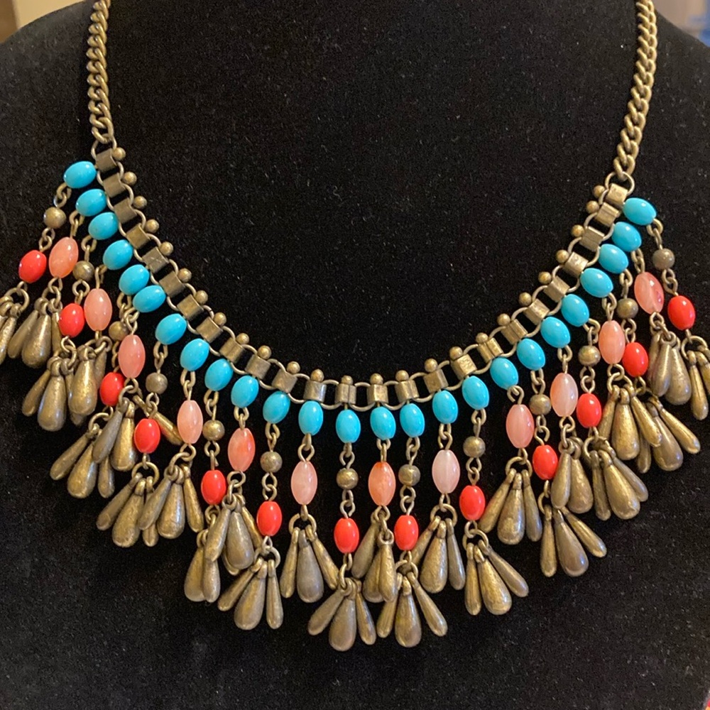 Tribal inspired multi-beaded statement necklace